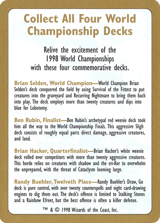 1998 World Championships Ad [World Championship Decks 1998] | Grognard Games