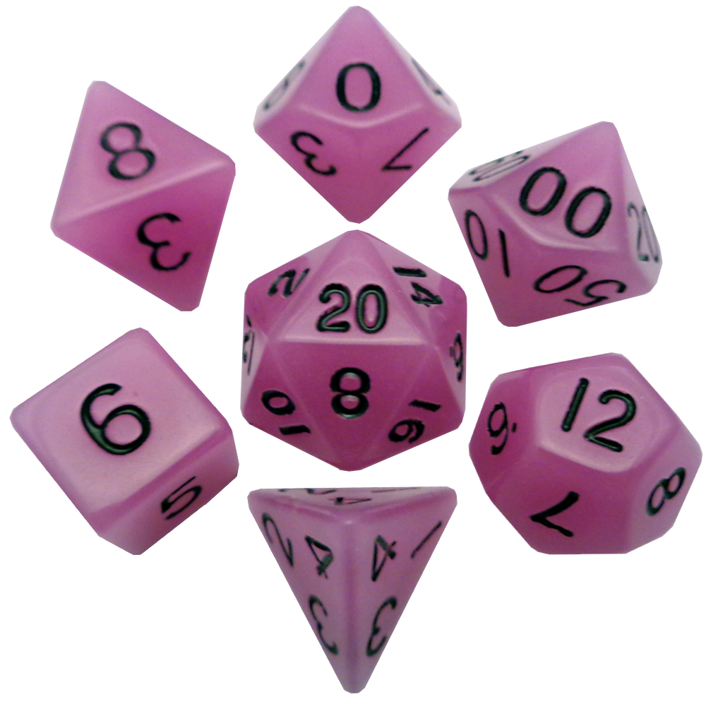 Glow in the Dark Purple 16mm Polyhedral Dice Set | Grognard Games