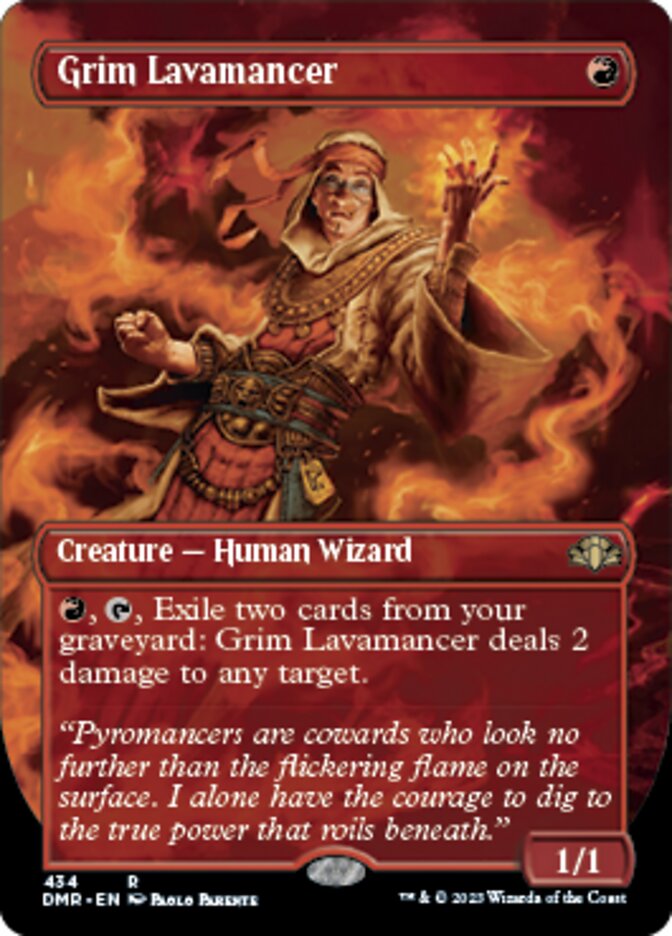 Grim Lavamancer (Borderless Alternate Art) [Dominaria Remastered] | Grognard Games