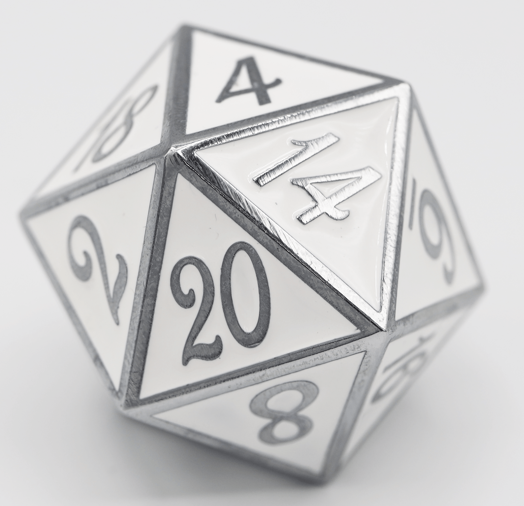 D20 Silver With White - 34mm Extra Large | Grognard Games