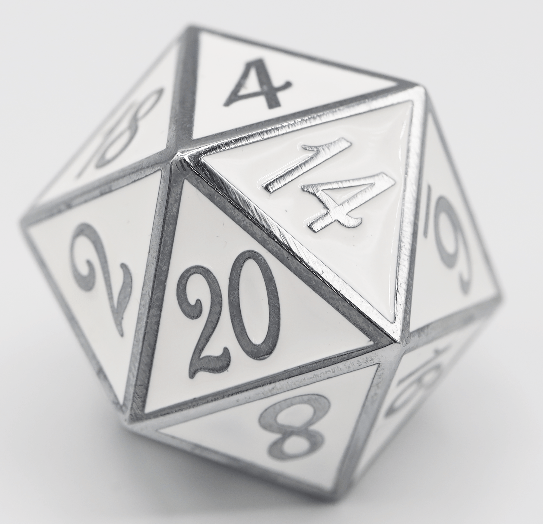 Foam Brain Games D20 Silver With White - 34mm Extra Large | Grognard Games