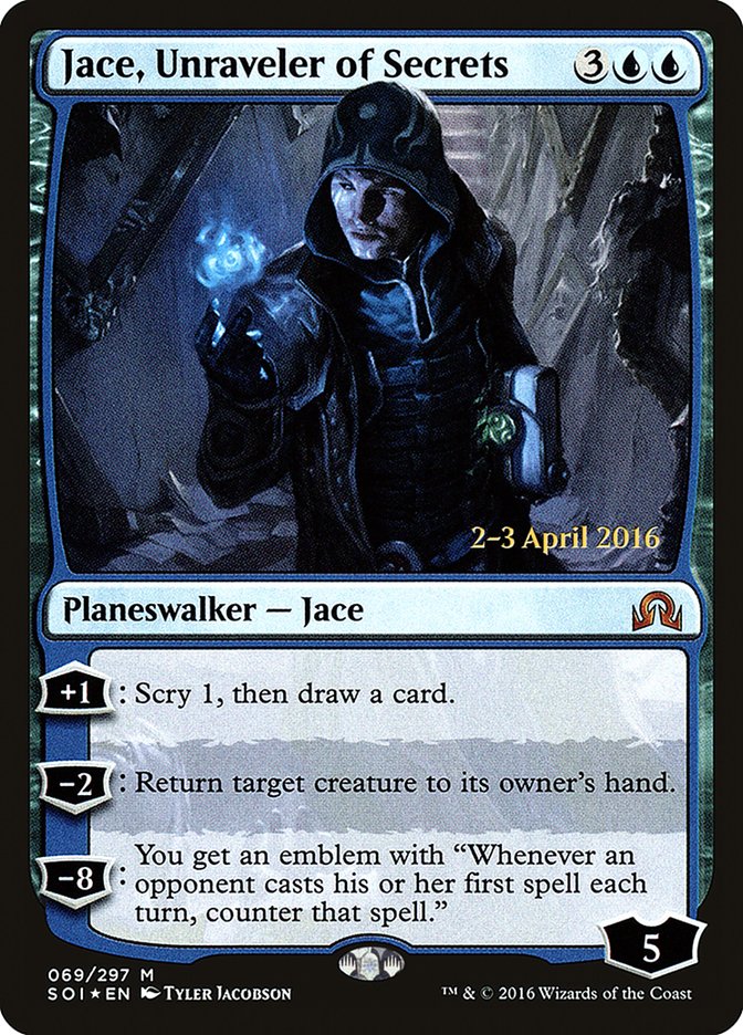 Jace, Unraveler of Secrets [Shadows over Innistrad Prerelease Promos] | Grognard Games