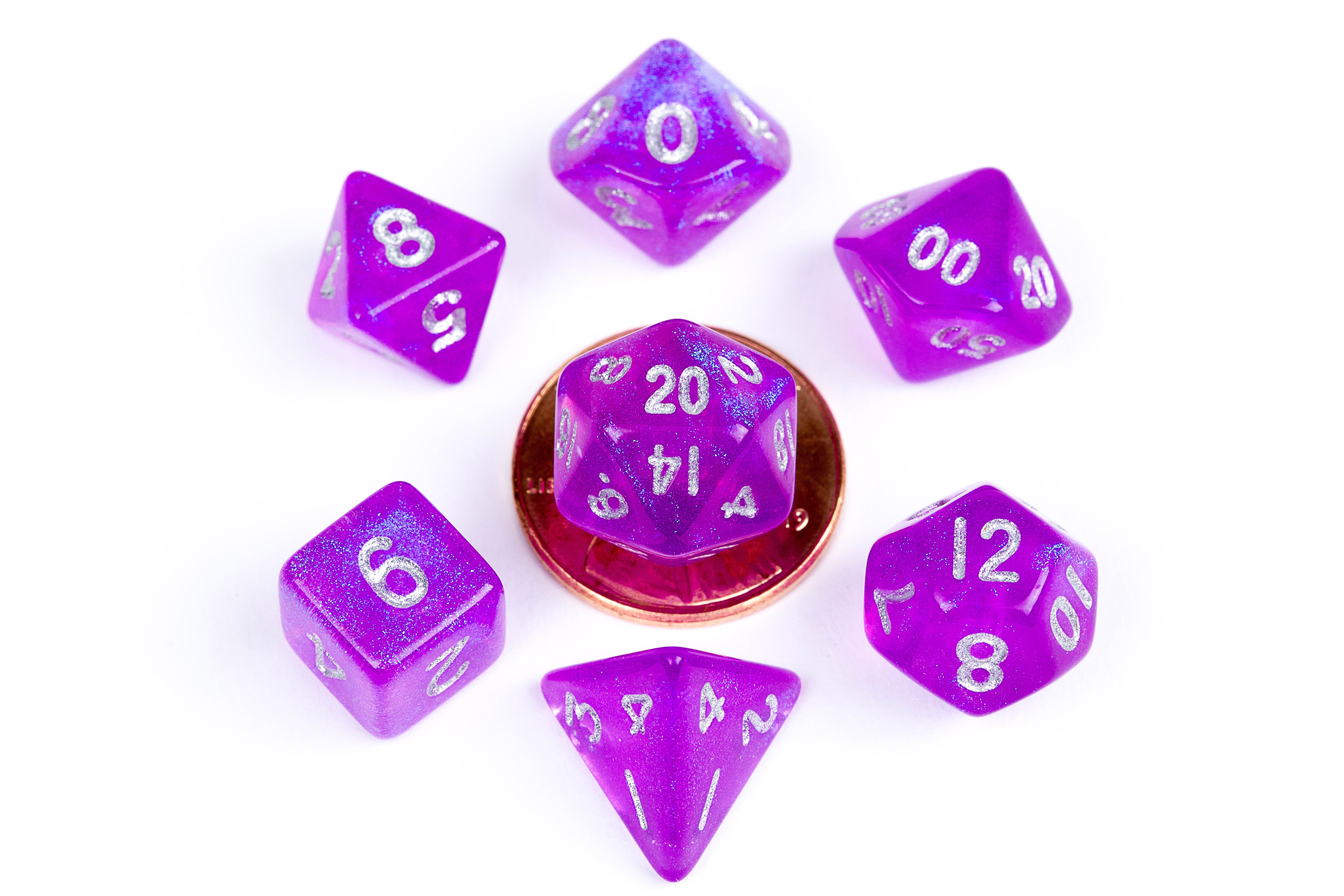 Metallic Dice Games 4179 Stardust Purple/Silver Mini RPG Dice | Grognard Games