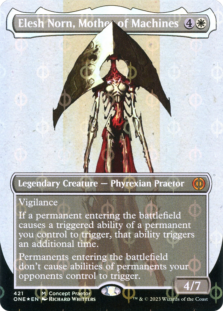 Elesh Norn, Mother of Machines (Borderless Concept Praetors Step-and-Compleat Foil) [Phyrexia: All Will Be One] | Grognard Games