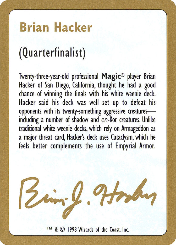 Brian Hacker Bio [World Championship Decks 1998] | Grognard Games