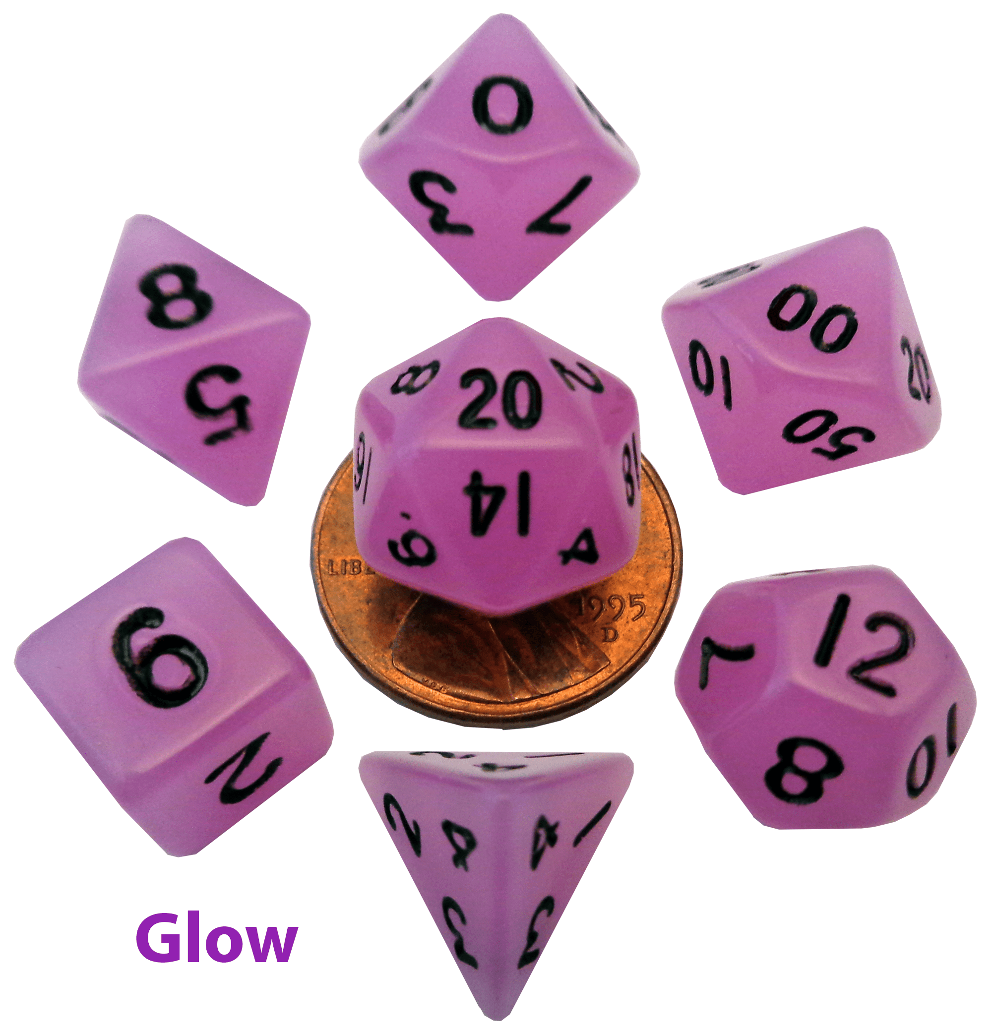 MDG 4307 Glow Purple with Black Mini RPG Dice | Grognard Games
