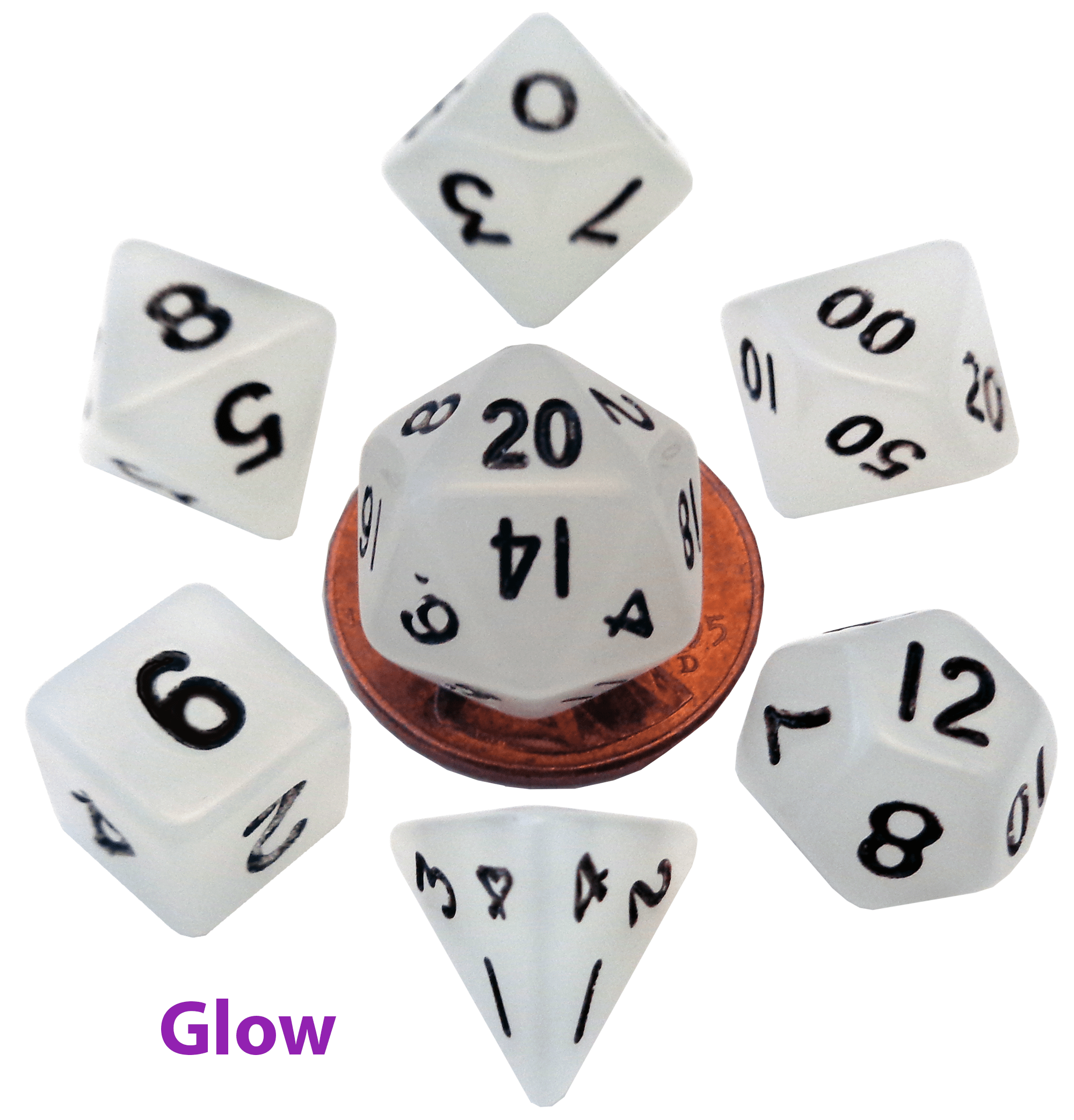 Metallic Dice Games 4310 Glow Clear with Black Mini RPG Dice | Grognard Games