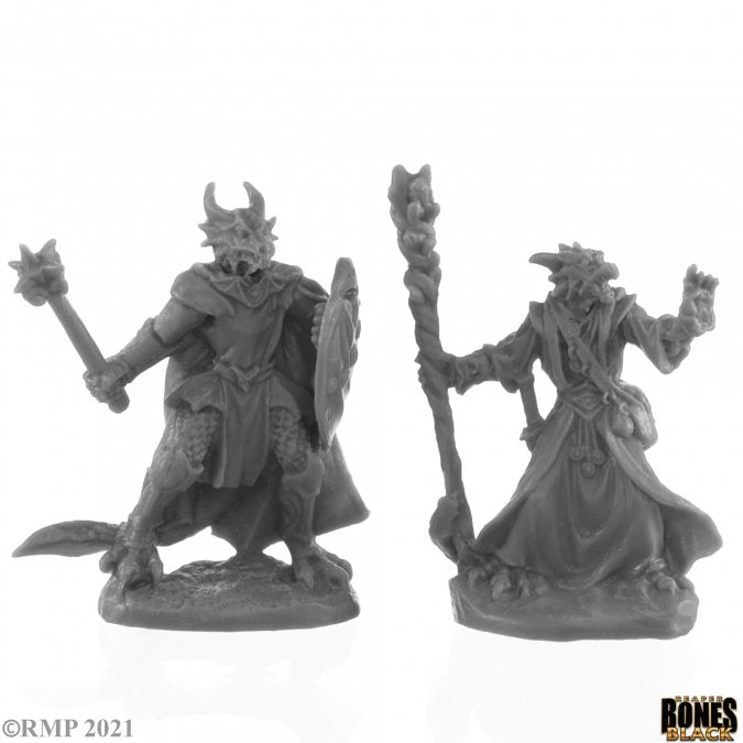 Bones Black 44144 Dragonfolk Wizard and Cleric | Grognard Games