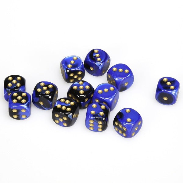 CHX26635 Gemini Black-Blue/gold 12 D6 Set | Grognard Games