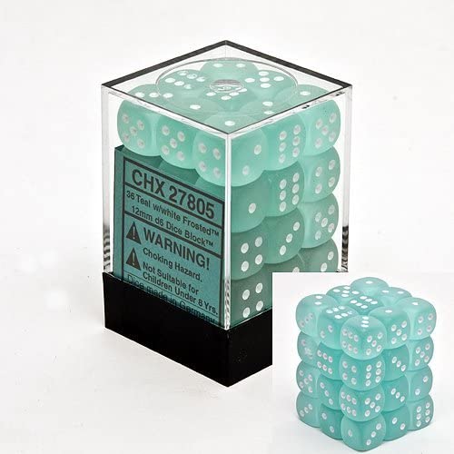 CHX27805 Frosted Teal/white 36 D6 set | Grognard Games