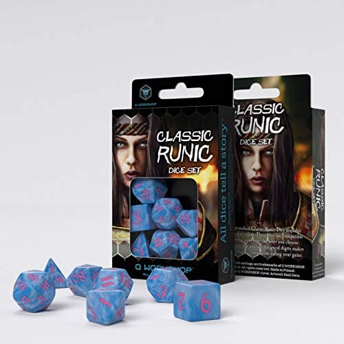 Q Workshop Classic Runic Dice Set (Blue & Pink) | Grognard Games