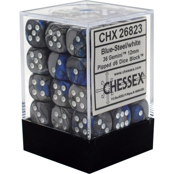 CHX26823 Gemini Blue-Steel/white 36 D6 set | Grognard Games