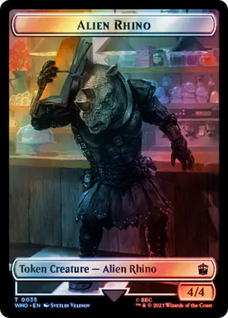 Alien Rhino // Clue (0054) Double-Sided Token (Surge Foil) [Doctor Who Tokens] | Grognard Games