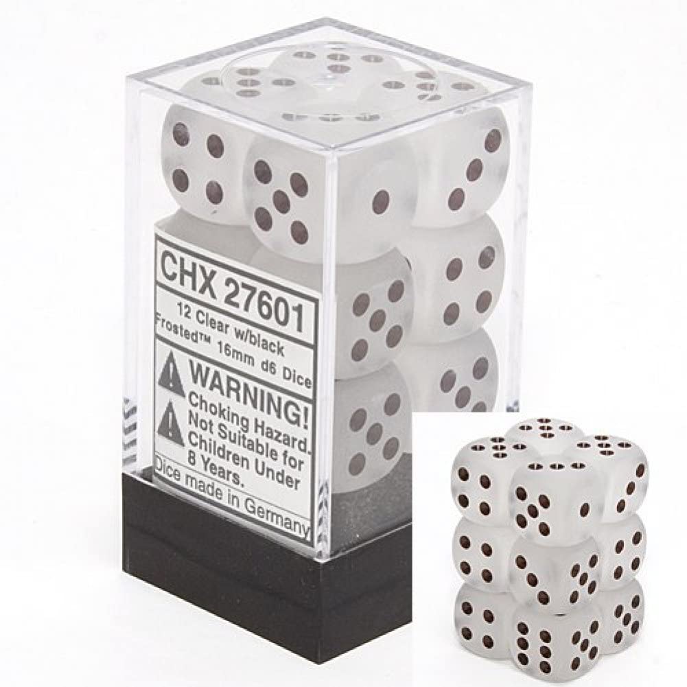 CHX27601 Frosted White/Black 12 D6 set | Grognard Games