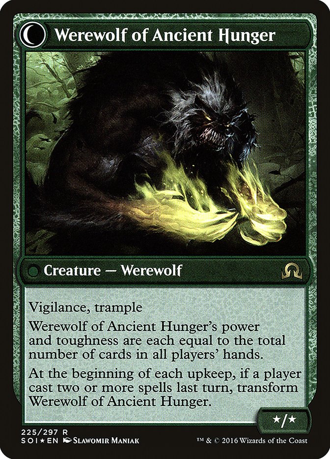 Sage of Ancient Lore // Werewolf of Ancient Hunger [Shadows over Innistrad Prerelease Promos] | Grognard Games