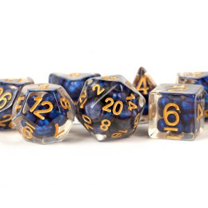 Metallic Dice Games Pearl Dice Royal Blue w/ Gold Numbers 16mm Resin Poly Dice Set | Grognard Games