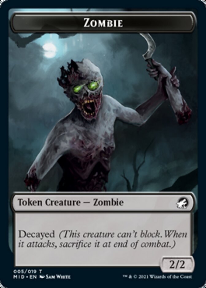 Zombie (005) // Wrenn and Seven Emblem Double-sided Token [Innistrad: Midnight Hunt Tokens] | Grognard Games