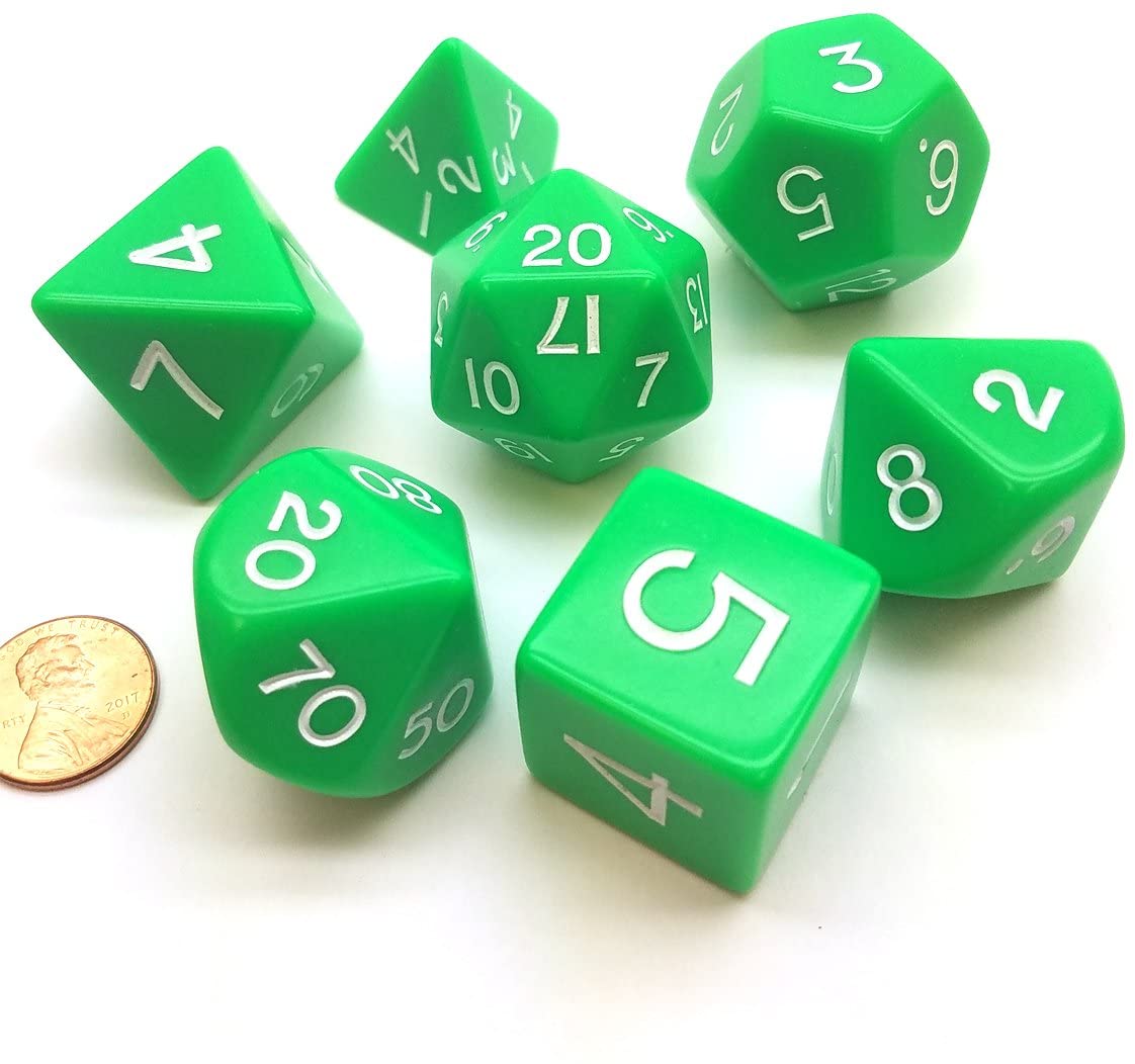Jumbo Green/White Polyhedral Dice | Grognard Games
