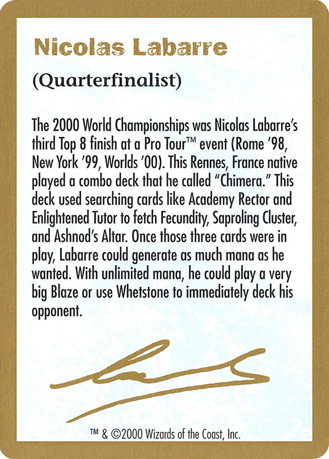 Nicolas Labarre Bio [World Championship Decks 2000] | Grognard Games