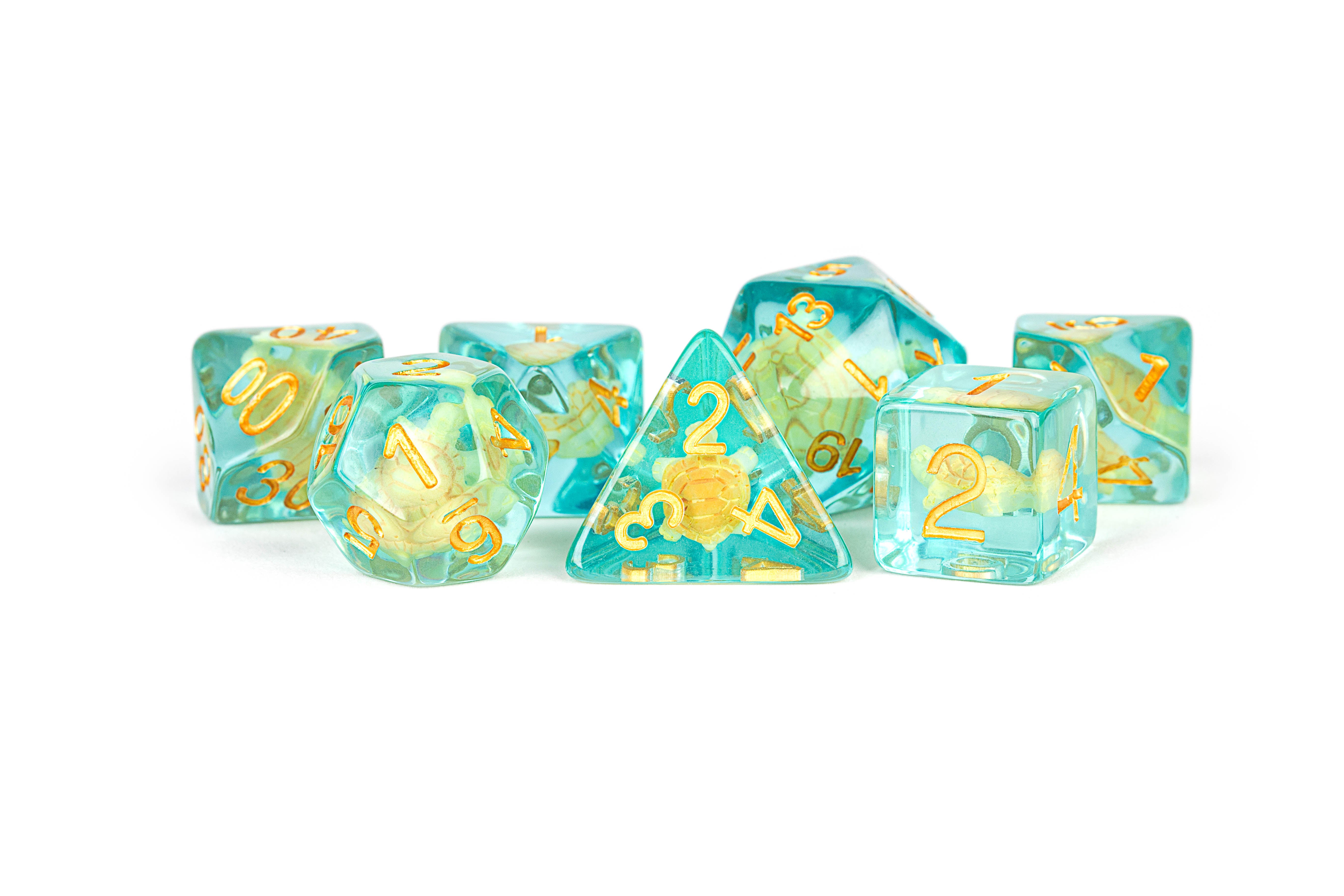 Metallic Dice Games Turtle Dice 16mm Resin Poly Dice Set | Grognard Games