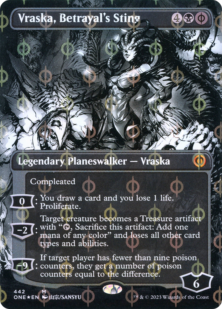 Vraska, Betrayal's Sting (Borderless Manga Step-and-Compleat Foil) [Phyrexia: All Will Be One] | Grognard Games