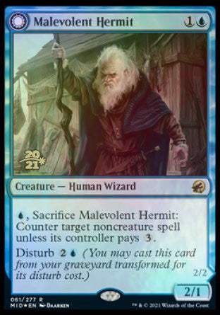 Malevolent Hermit // Benevolent Geist [Innistrad: Midnight Hunt Prerelease Promos] | Grognard Games