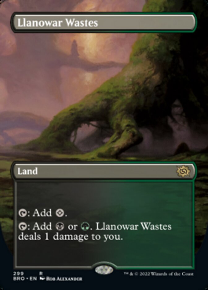 Llanowar Wastes (Borderless Alternate Art) [The Brothers' War] | Grognard Games