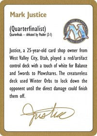 1996 Mark Justice Biography Card [World Championship Decks] | Grognard Games