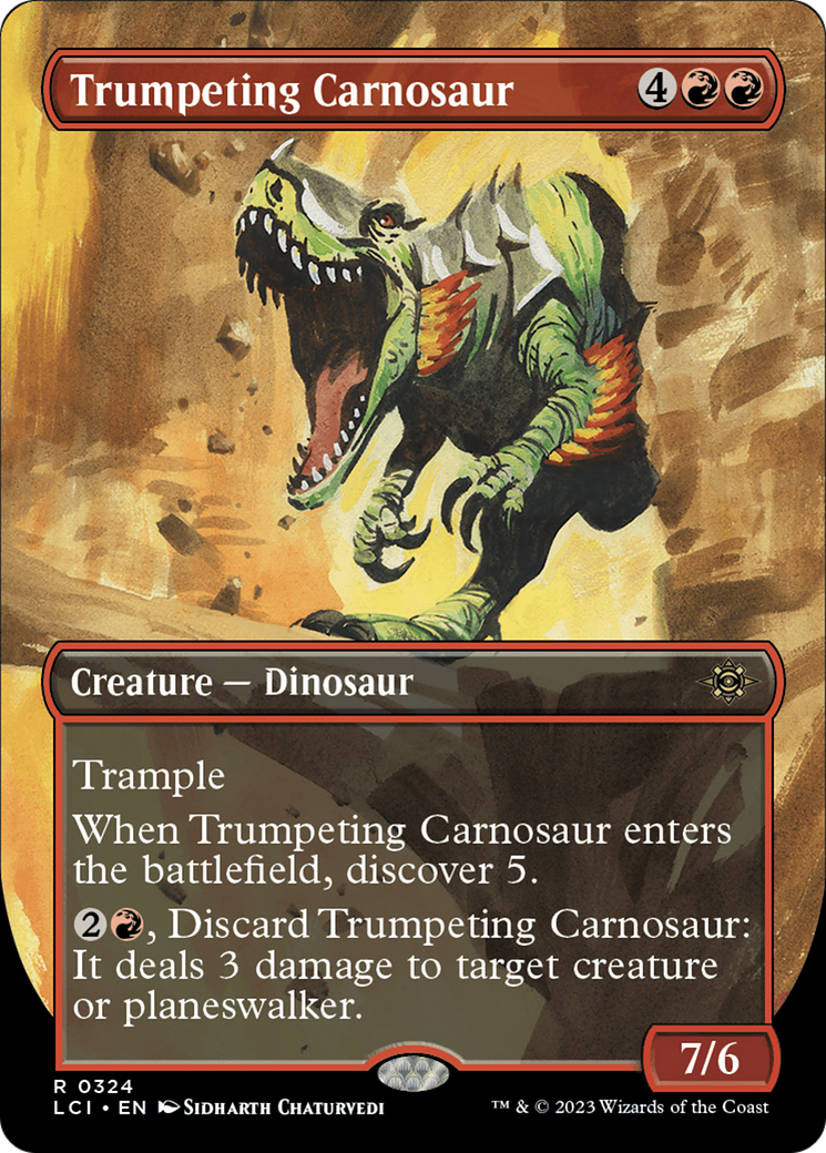 Trumpeting Carnosaur (Borderless) [The Lost Caverns of Ixalan] | Grognard Games