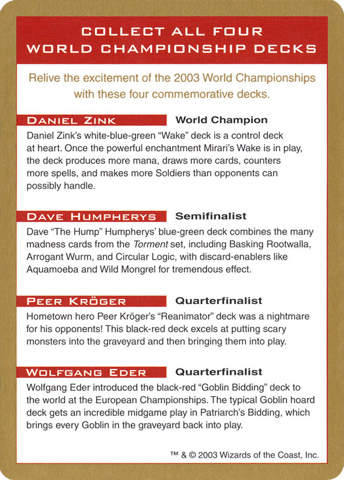 2003 World Championships Ad [World Championship Decks 2003] | Grognard Games