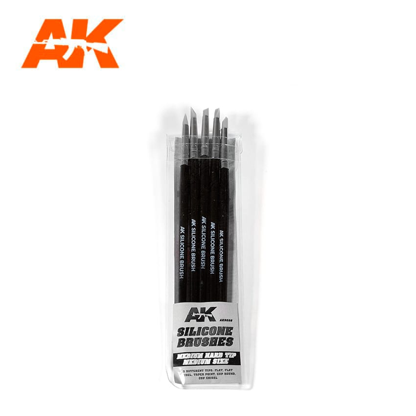 AK interactive SILICONE BRUSHES HARD TIP MEDIUM (5 SILICONE PENCILS) | Grognard Games