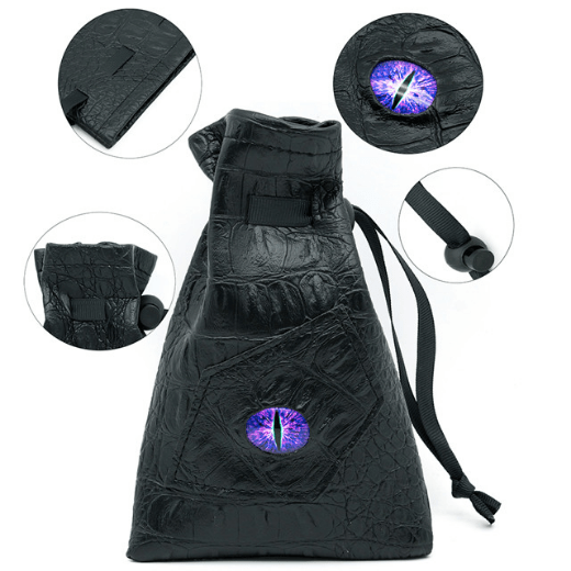 BLACK LEATHERETTE DARK MAGE EYE DICE BAG | Grognard Games