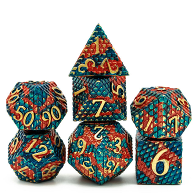 Blue-Fire Dragon Scale RPG Metal Dice Set | Grognard Games