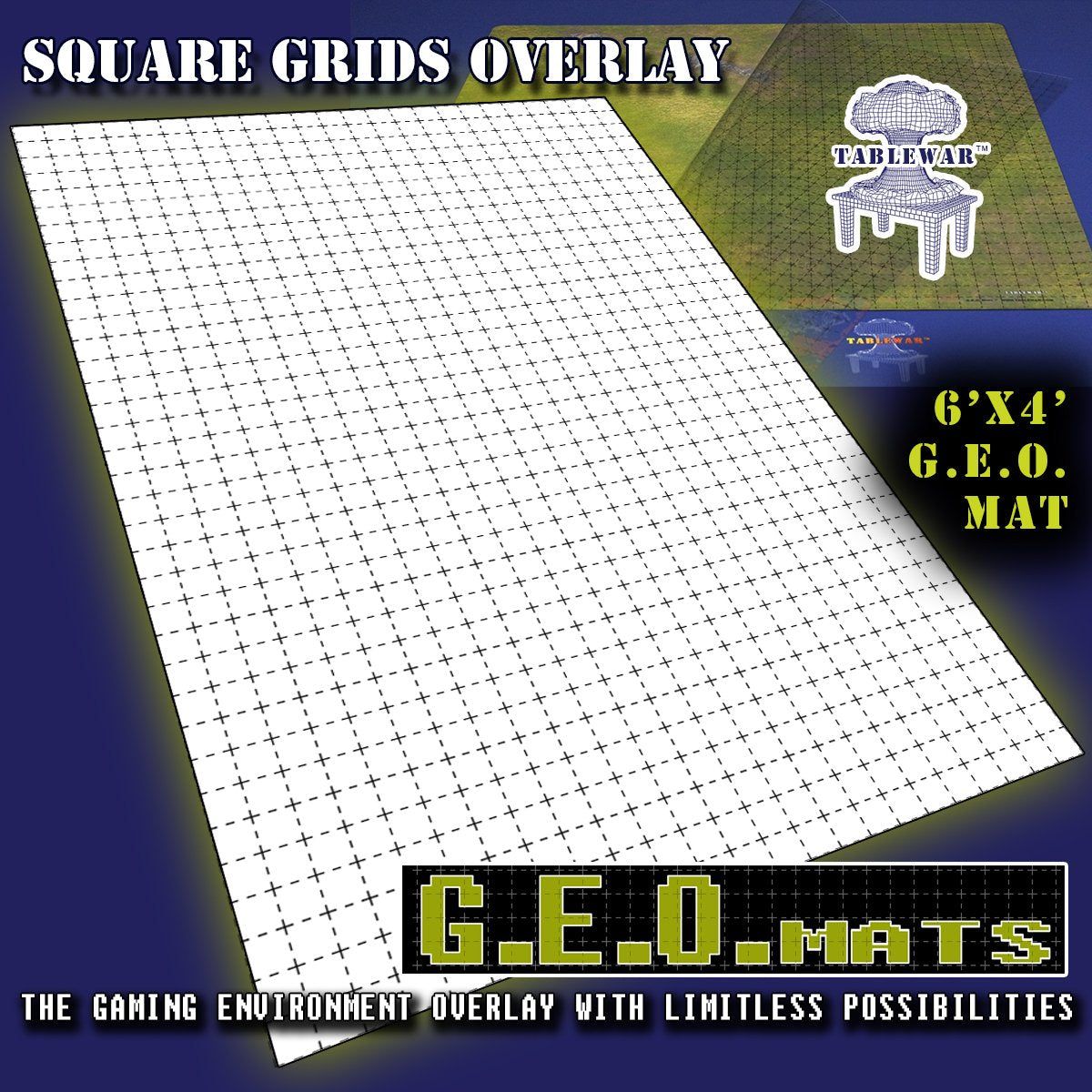 GEO Mats  1" Square grid in White 6' x 4' | Grognard Games