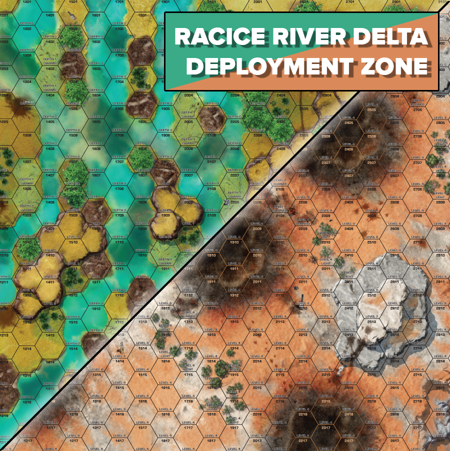 Battletech 35800F Map Battle of Tukayyid Premium Mat: Racice River Delta/Deployment Zone | Grognard Games