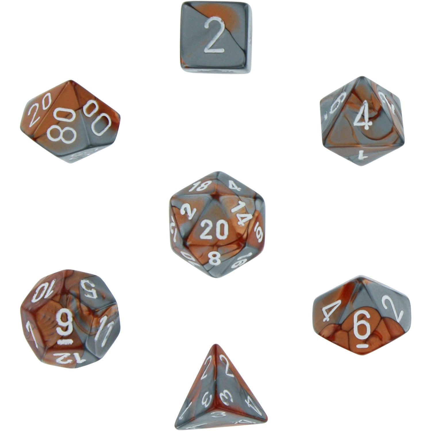CHX26424 Gemini Copper-Steel/white 7 die set | Grognard Games