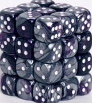 CHX26832 Gemini Purple-Steel/White 36 D6 set | Grognard Games