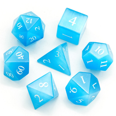 Foam Brain Games Cat's Eye Blue  - Engraved Stone Dice | Grognard Games