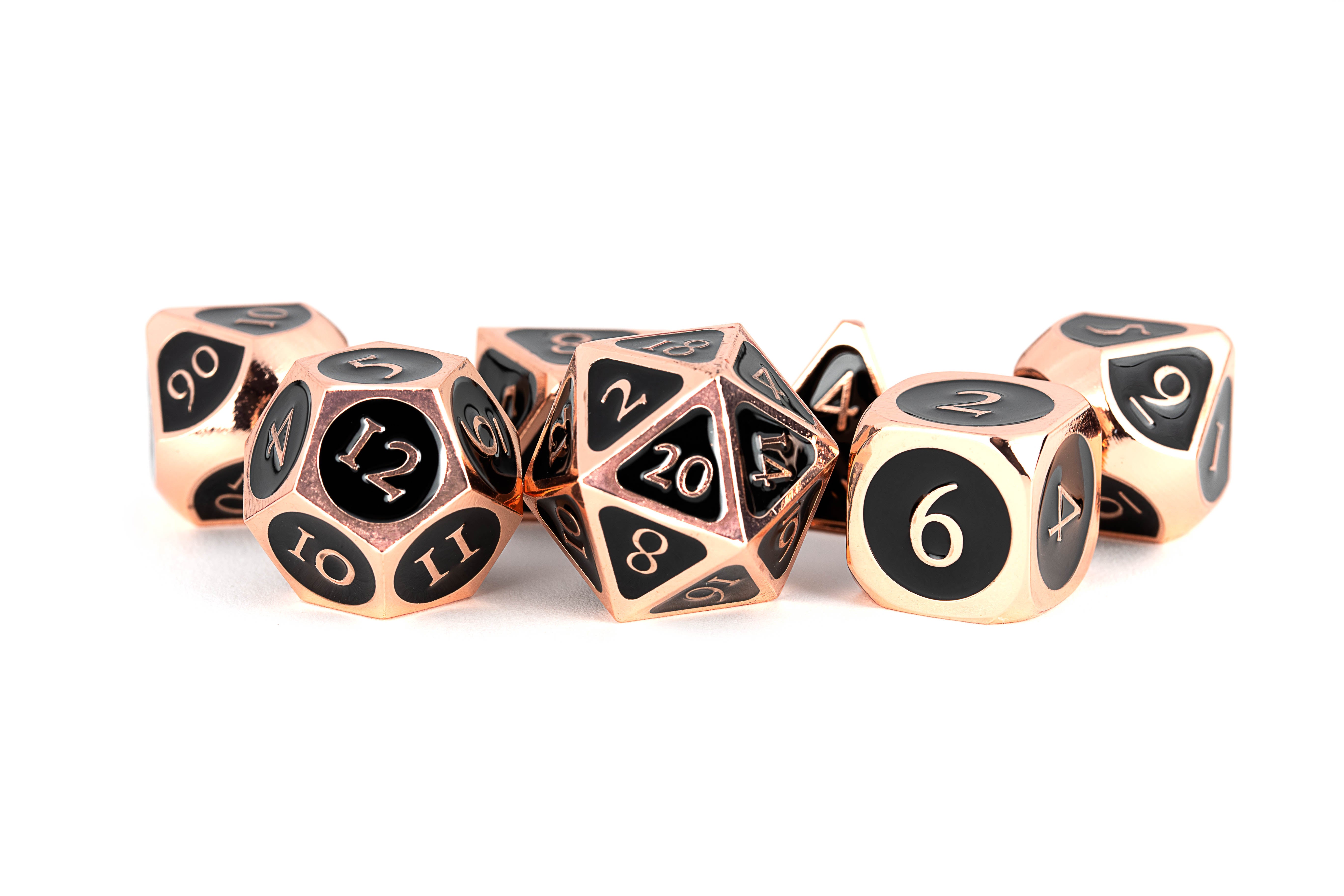 Antique Copper with Black Enamel 16mm Polyhedral Dice Set | Grognard Games