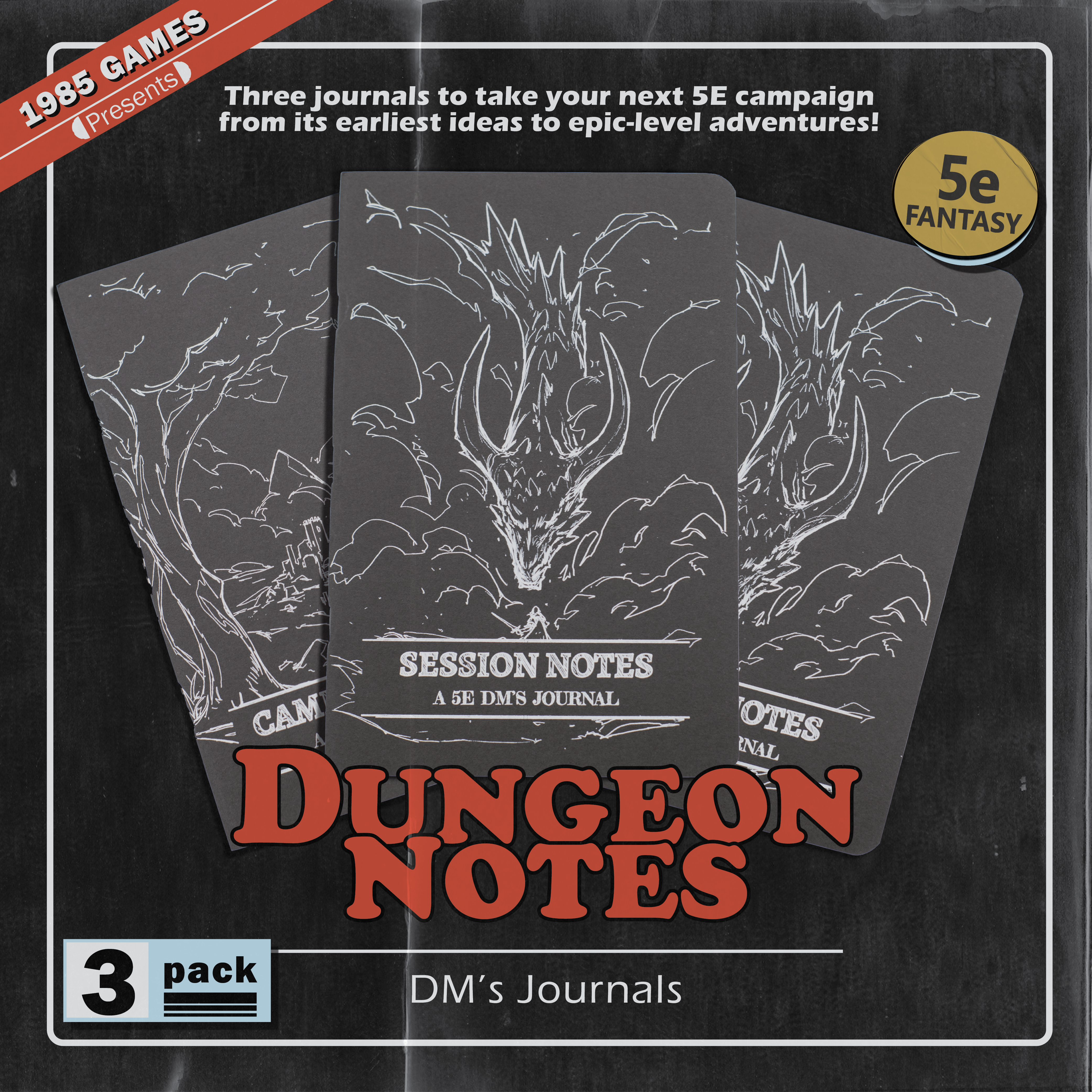 Dungeon Notes DM's Journal 3 pack - Black | Grognard Games