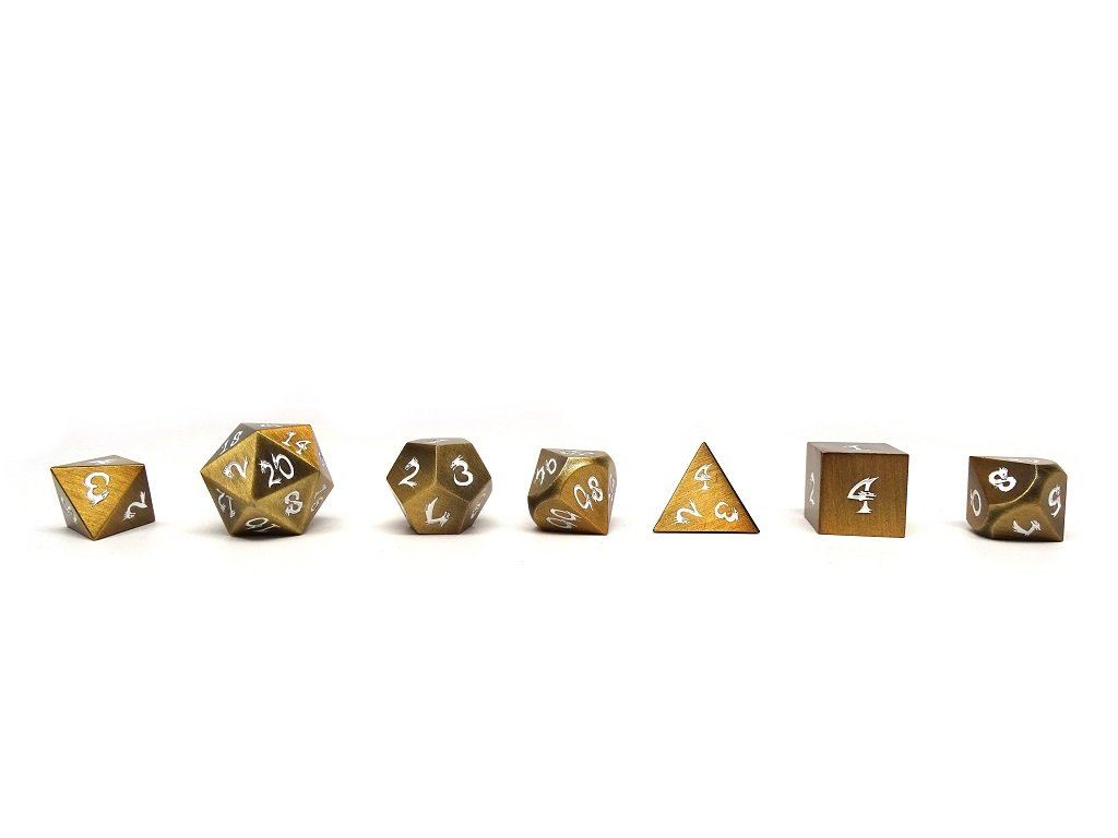 Easy Roller Metal Dice of Ancient Dragons- Ancient Gold- White Font | Grognard Games