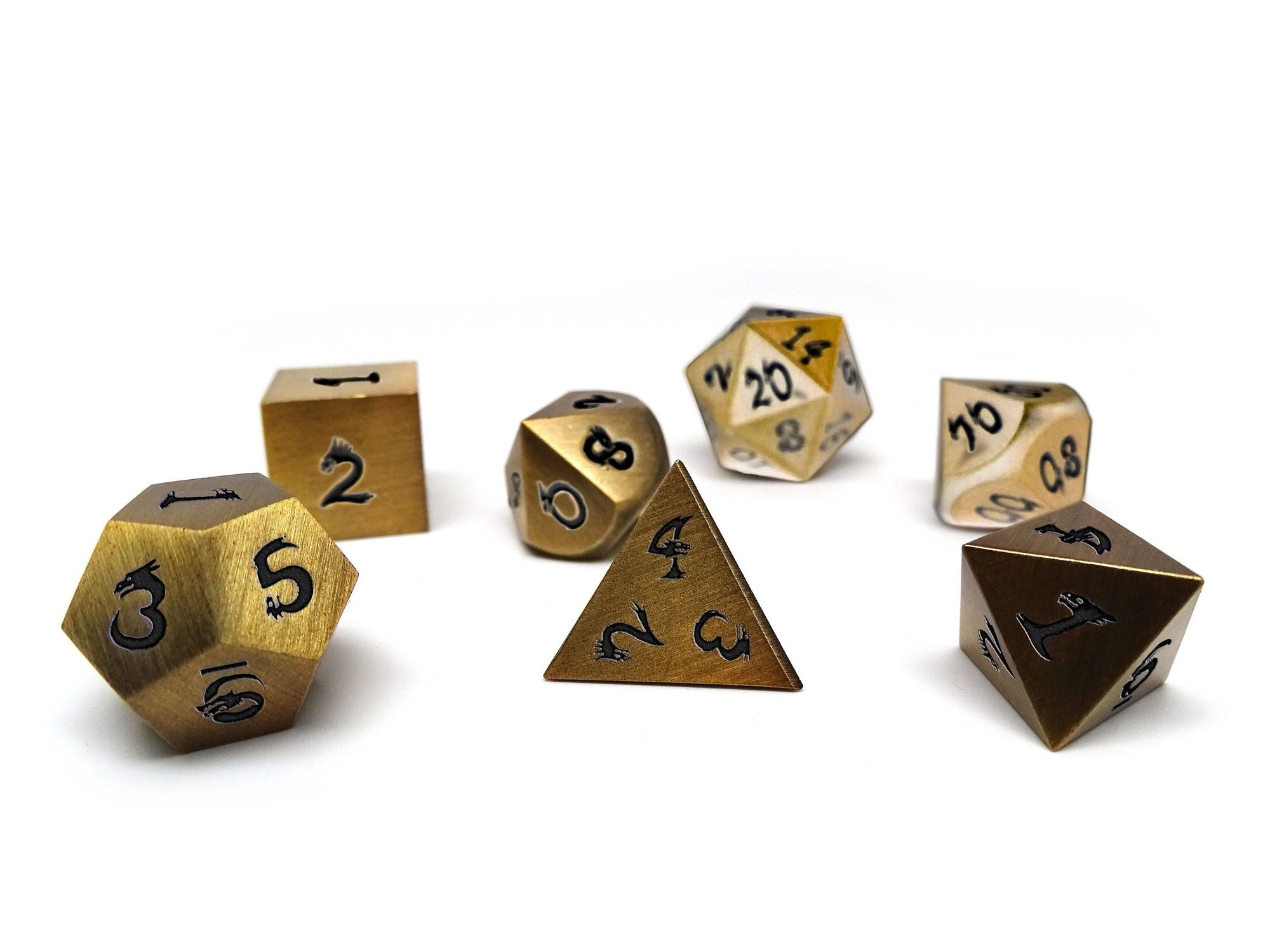 Easy Roller Metal Dice of Ancient Dragons- Ancient Gold- Black Font | Grognard Games