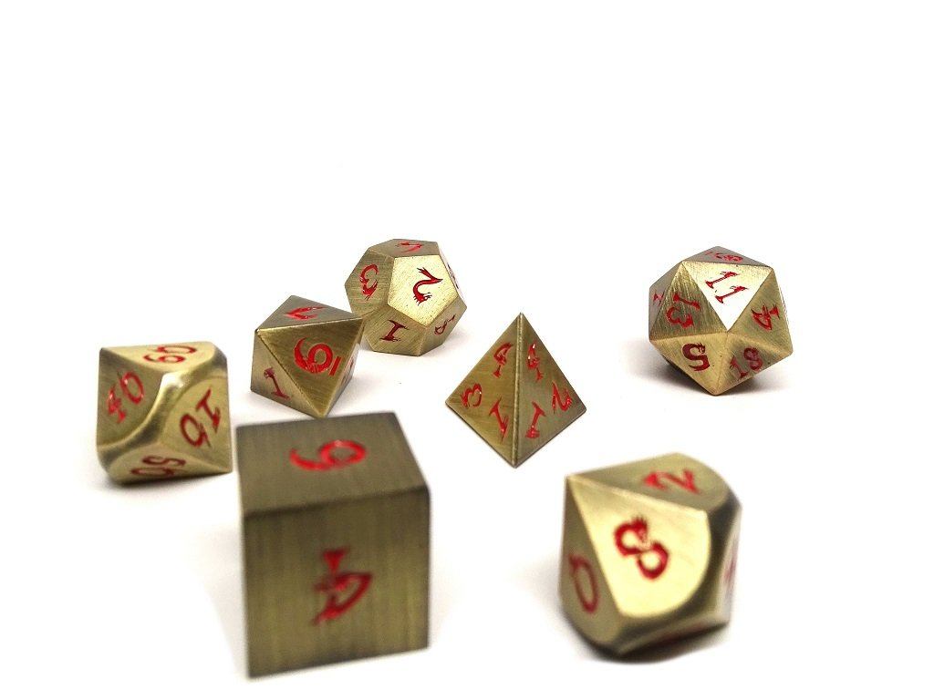 Easy Roller Metal Dice of Ancient Dragons- Ancient Bronze- Red Font | Grognard Games