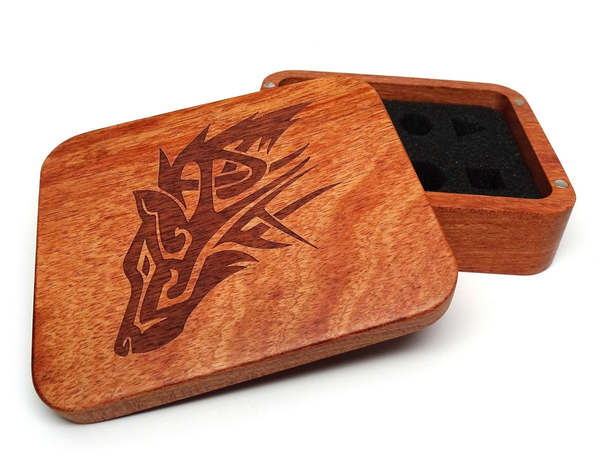 Easy Roller Rosewood Dice Case - Wolf Design | Grognard Games