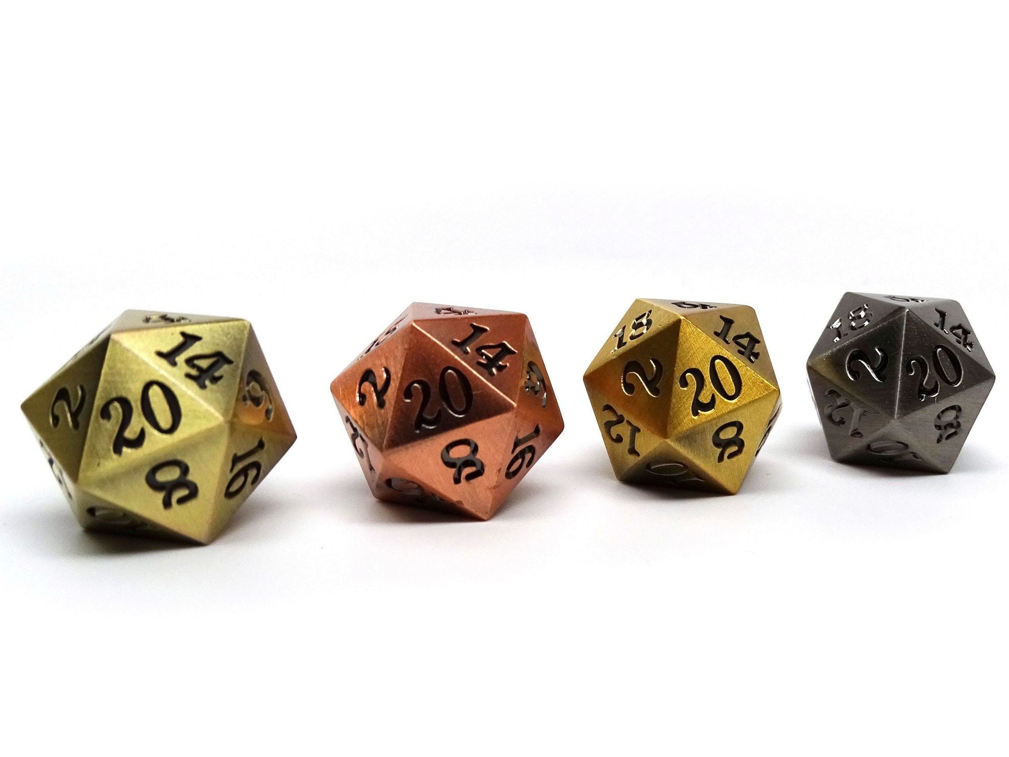 Easy Roller 4 pack of Legendary Metal Dice D20s- Copper, Bronze, Silver, Gold | Grognard Games