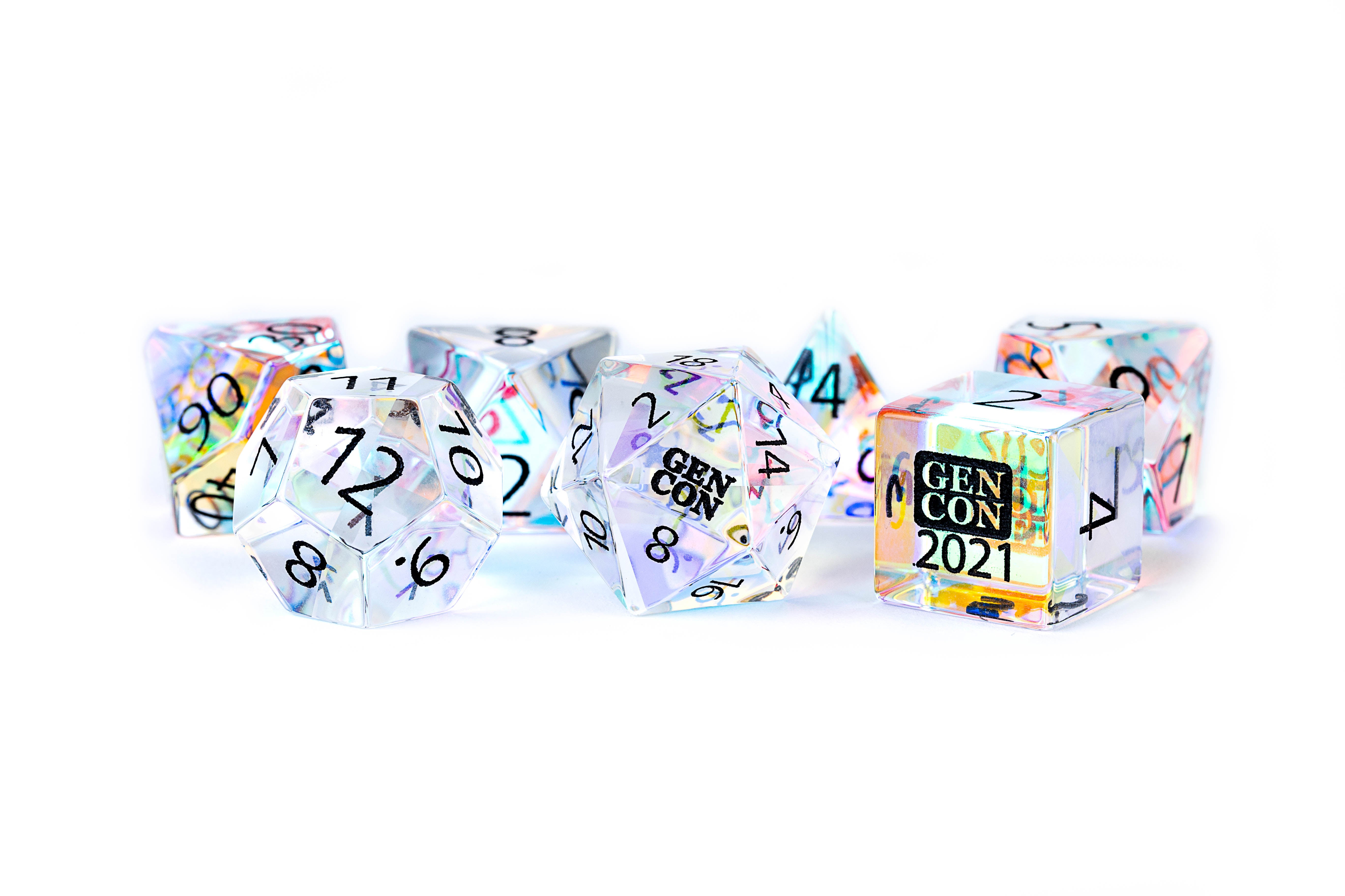 MDG Gen Con Engraved Rainbow Prism Glass Dice Set | Grognard Games