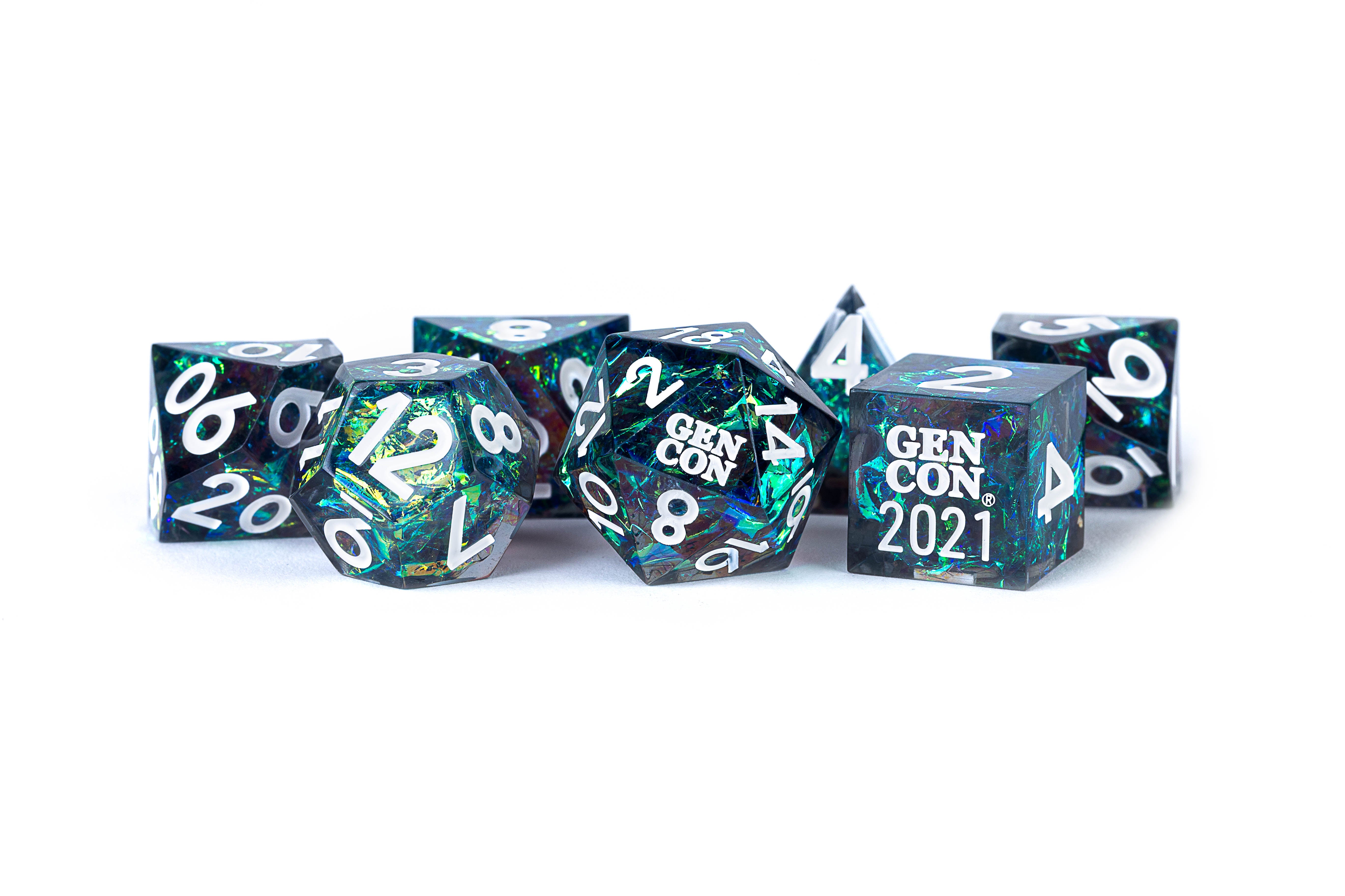 MDG Gen Con Sharp Edge Pyre Resin Dice Set | Grognard Games