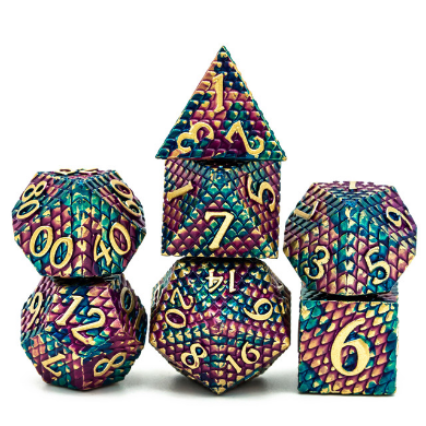 Gold Dragon Scale RPG Metal Dice Set | Grognard Games