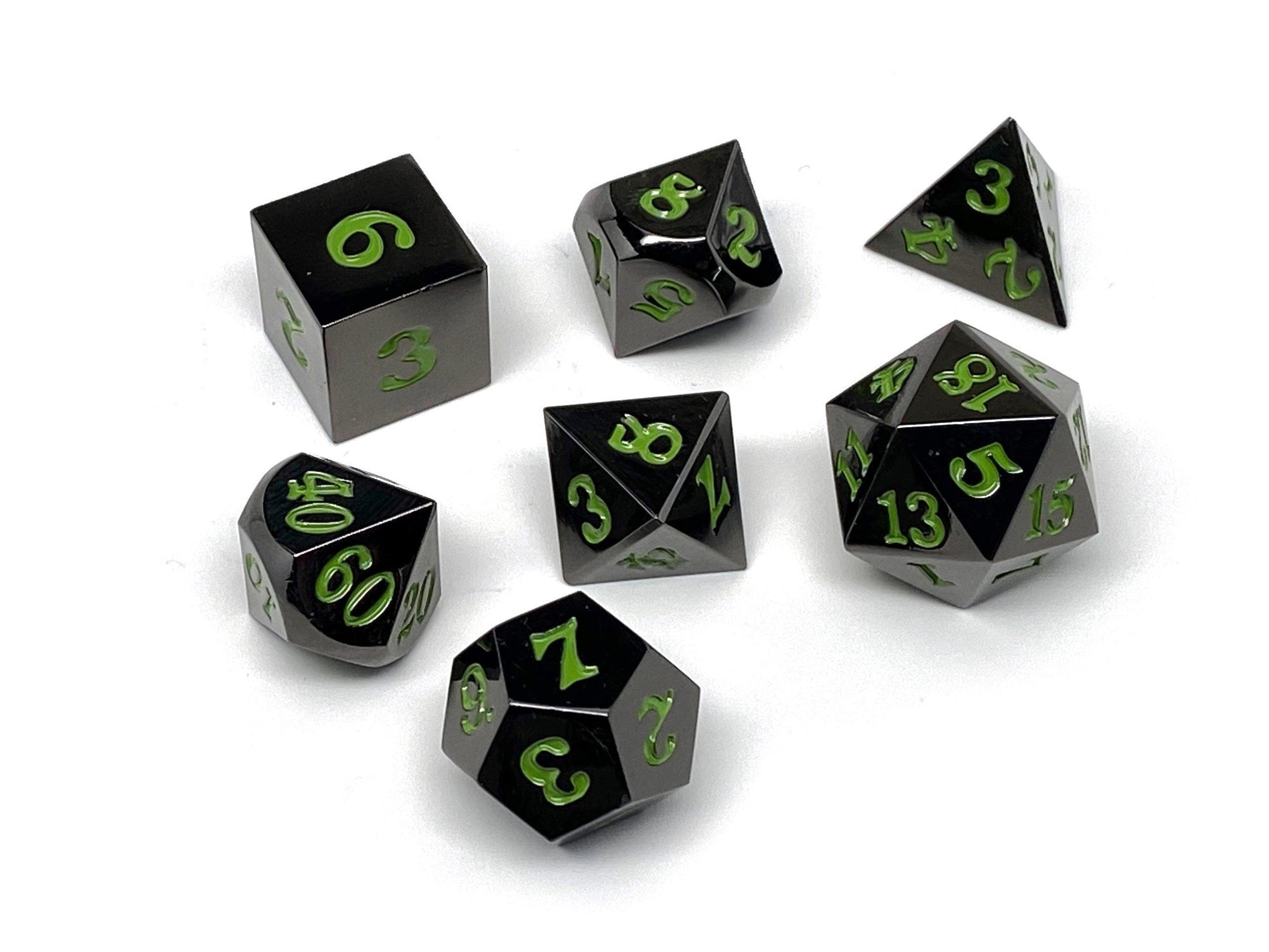 Easy Roller Gun Metal 7 Piece Dice Set- Signature Font-Serpent Blood | Grognard Games