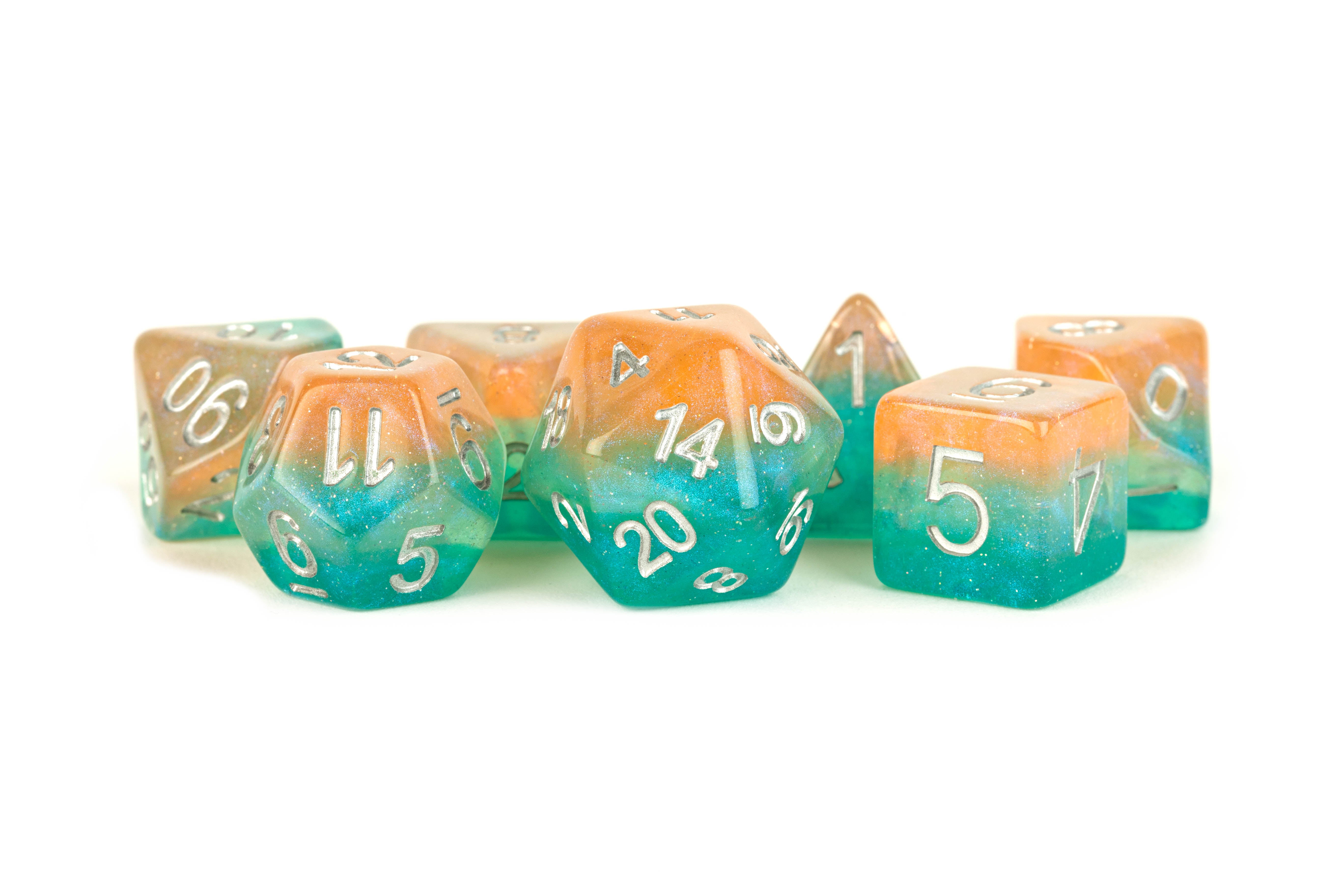 Metallic Dice Games Layered Stardust Sunset 16mm Resin Poly Dice Set | Grognard Games